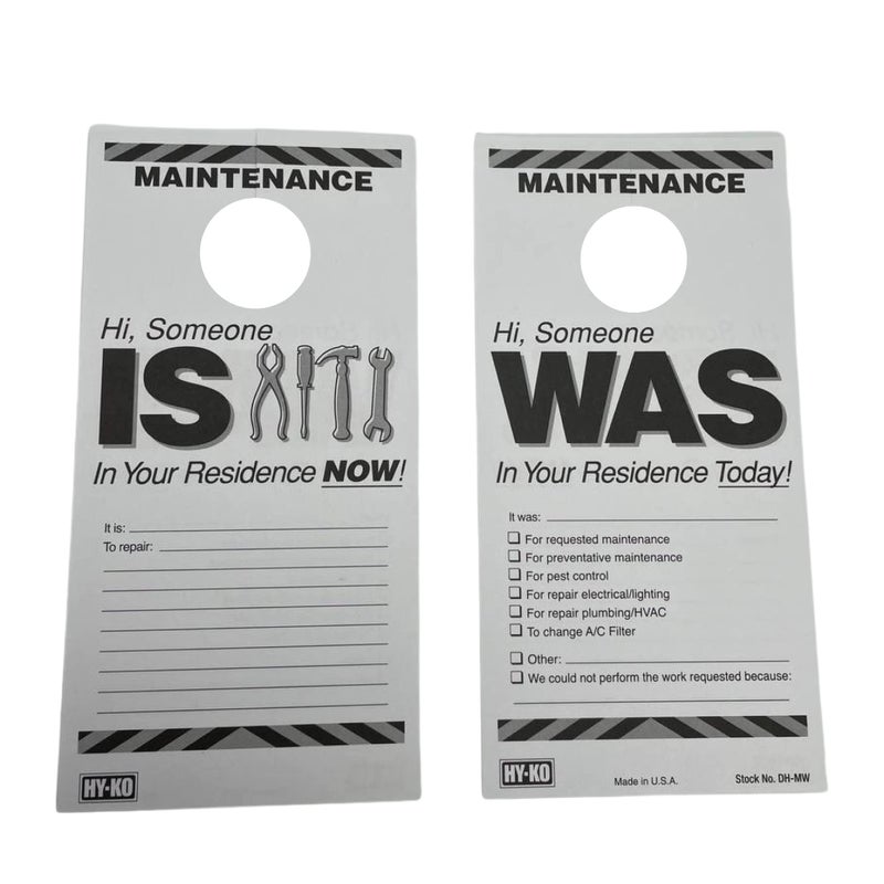 HY-KO PRODUCTS DH-MW 7 in. x 3-1/2 in. Paper Reversible Maintenance Door Hang Tag Black Pack of 50 - Image 1